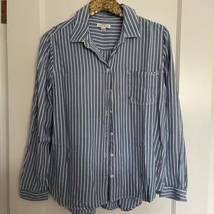 Blue & white striped Beach Lunch Lounge collection button down top size large